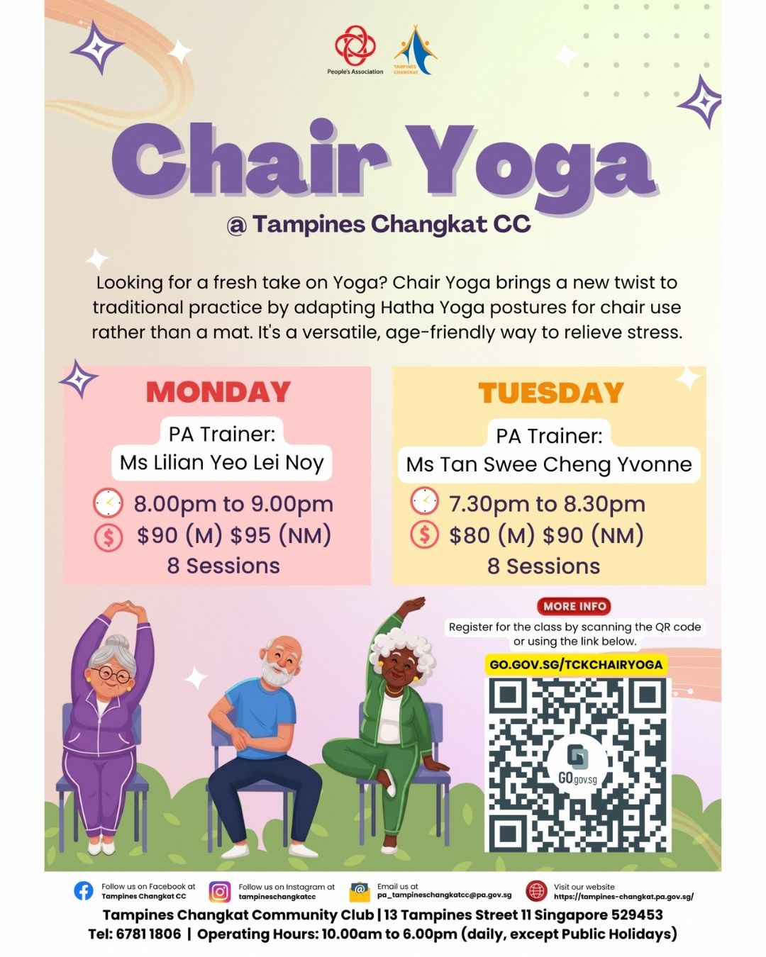 A gentle chair yoga session focused on stretching and relaxation