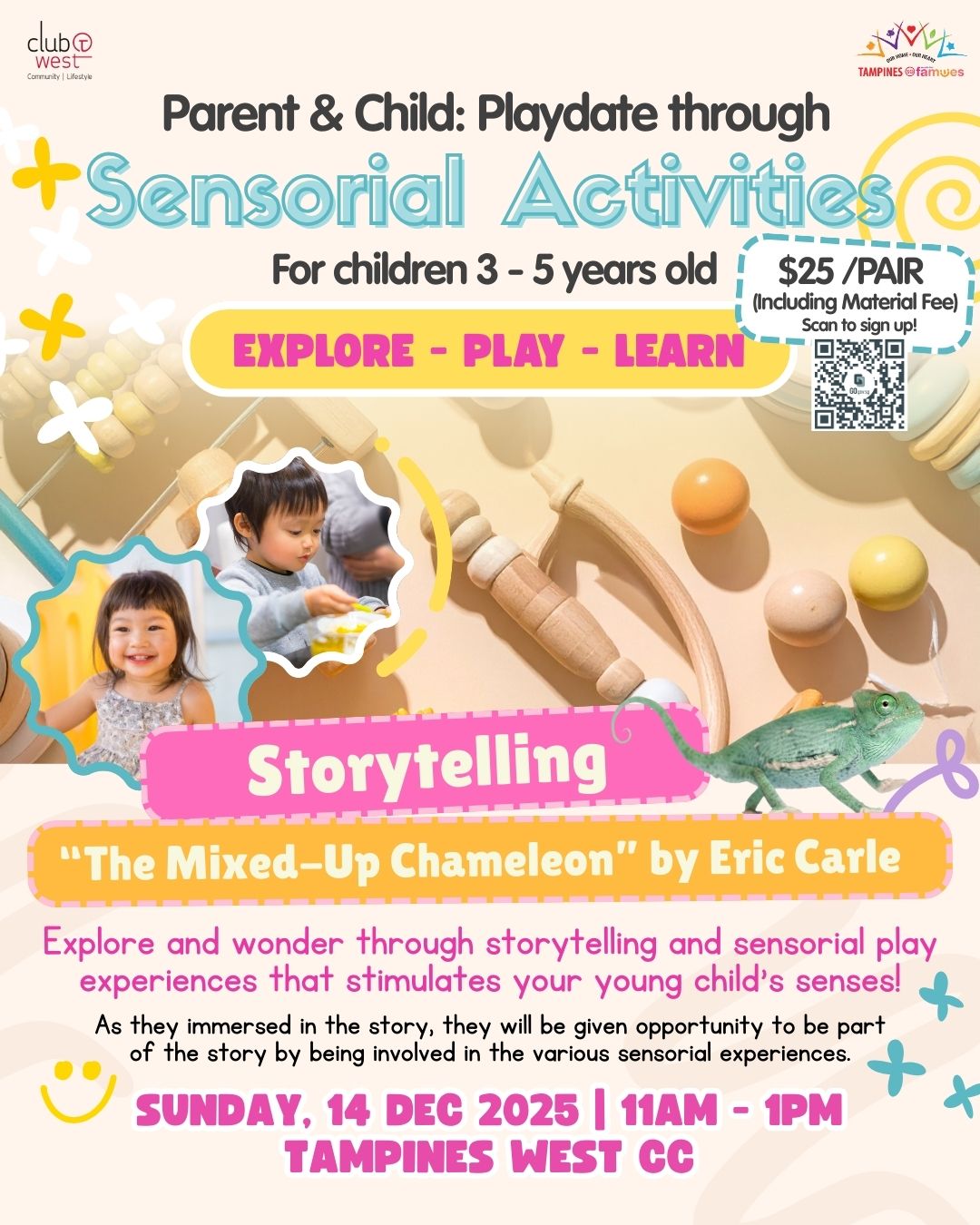 Children engaging in a colorful sensory activity inspired by 'The Mixed-Up Chameleon' story