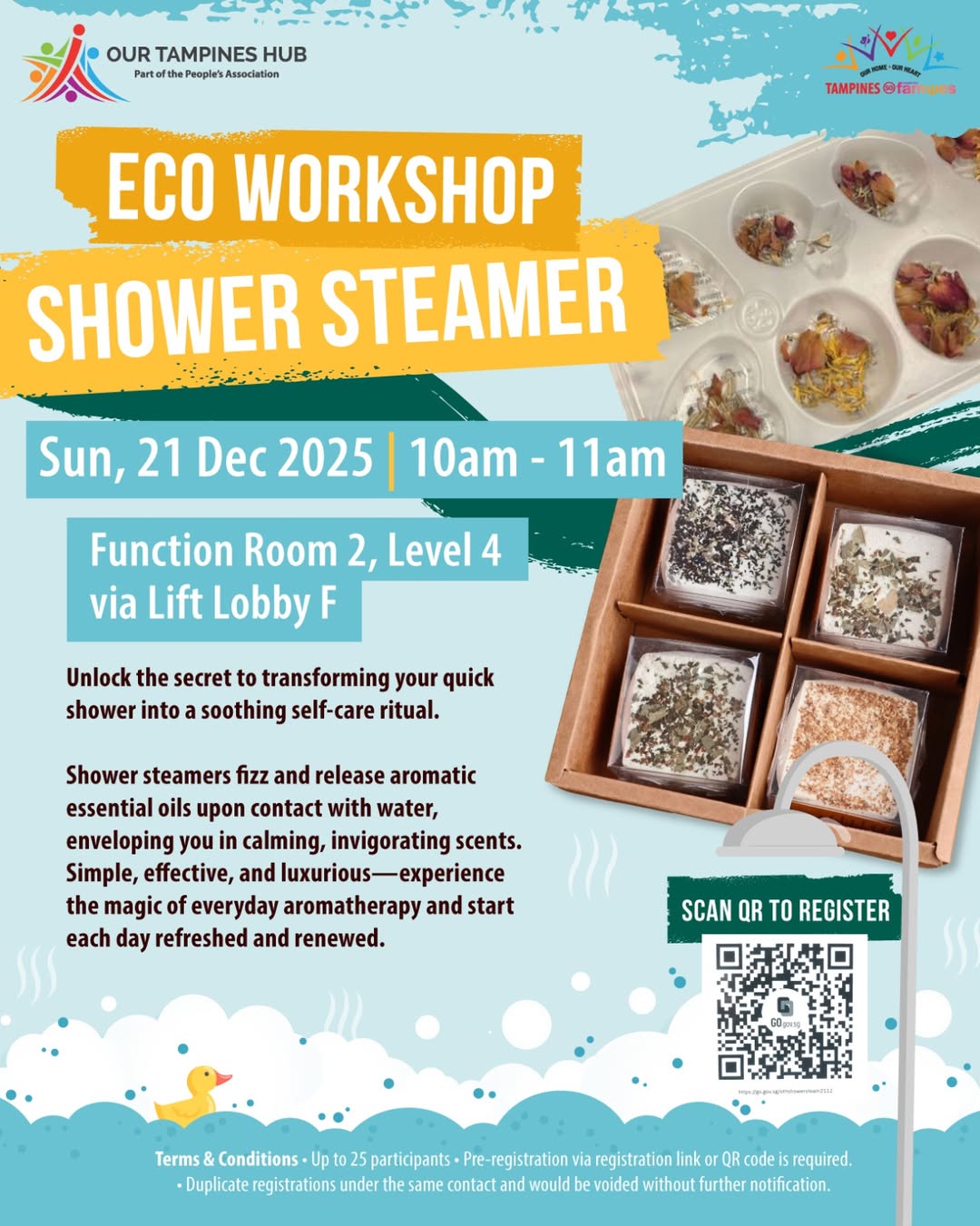 An aromatic shower steamer dissolving, releasing essential oils for a calming experience.