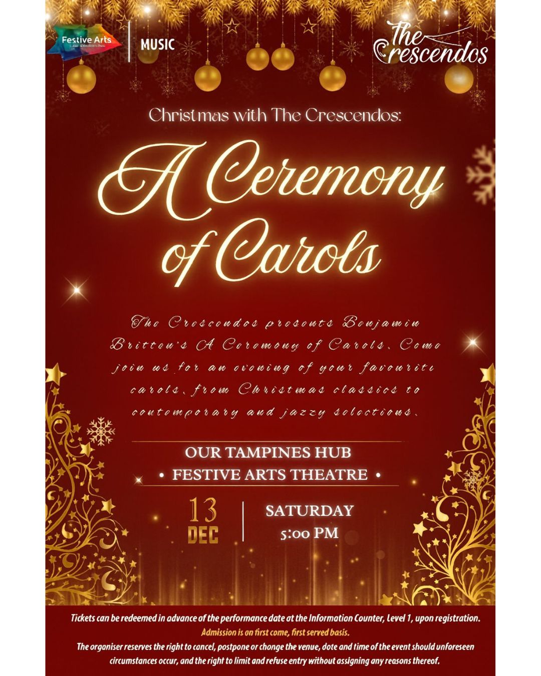 A festive concert stage with a choir and piano