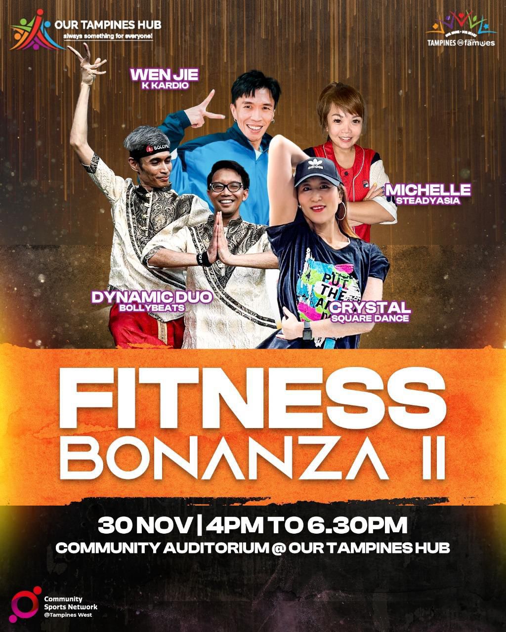 Energetic participants enjoying a dance fitness event at Our Tampines Hub.