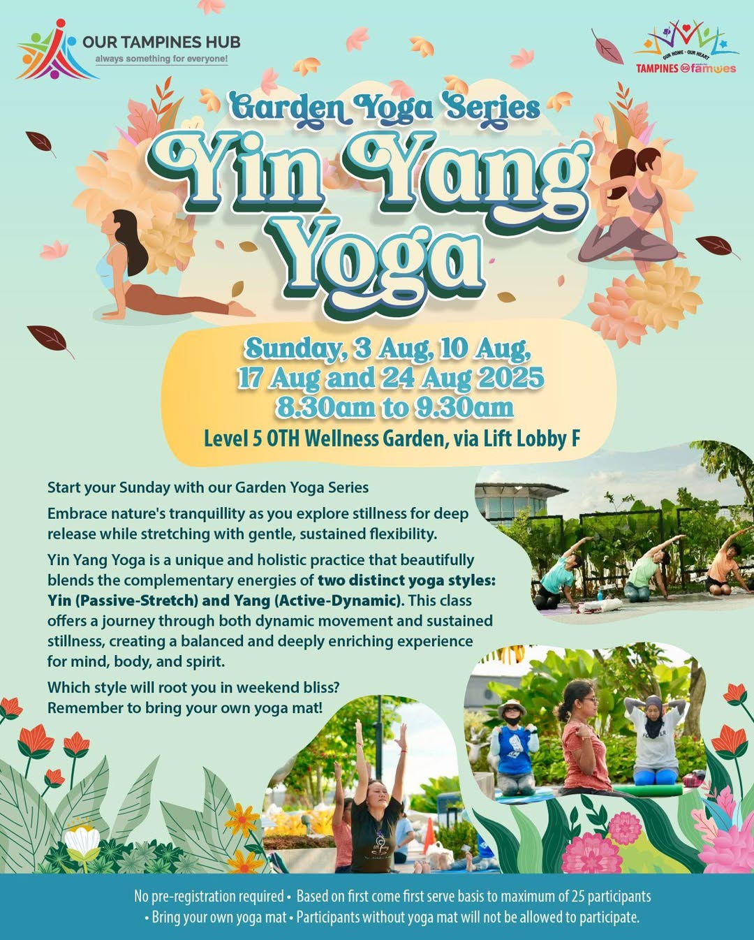 Individuals practicing yoga outdoors in a serene garden setting.