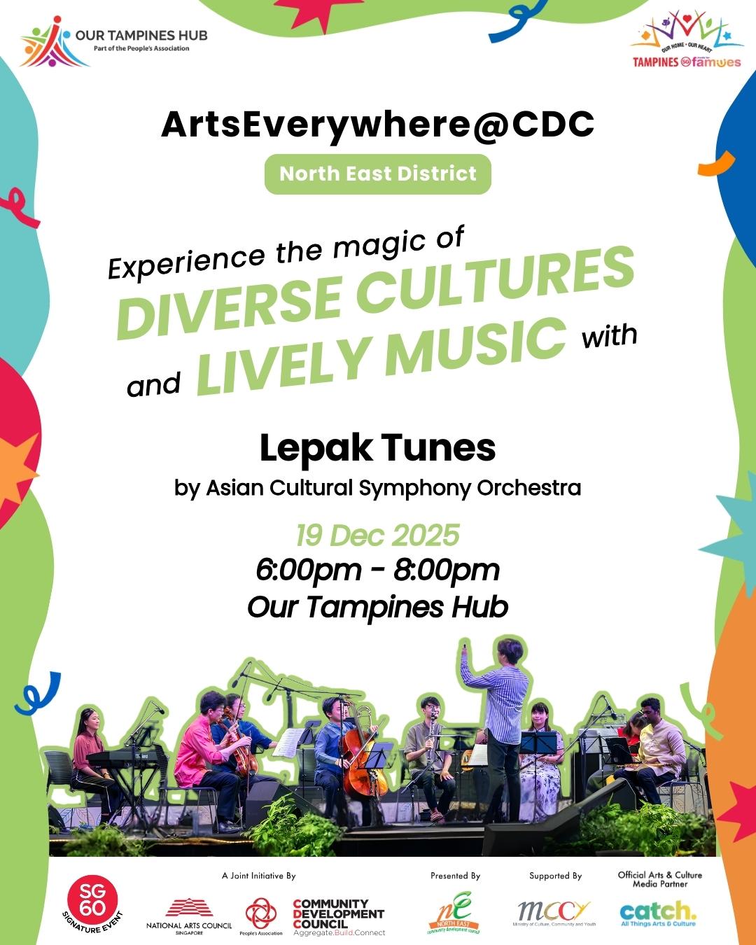 A vibrant cultural performance with musicians on stage.