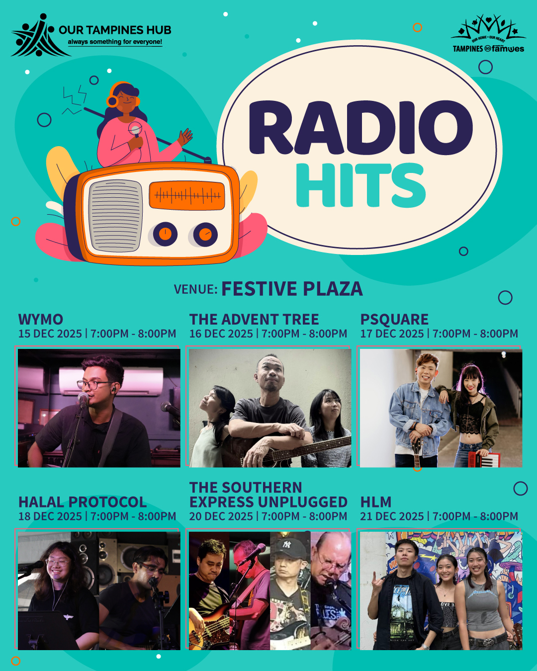 Local artistes performing popular radio hits live at Festive Plaza