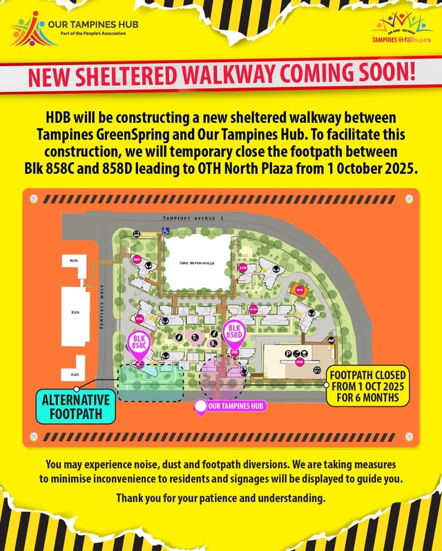Illustration of the sheltered walkway for Tampines residents and visitors