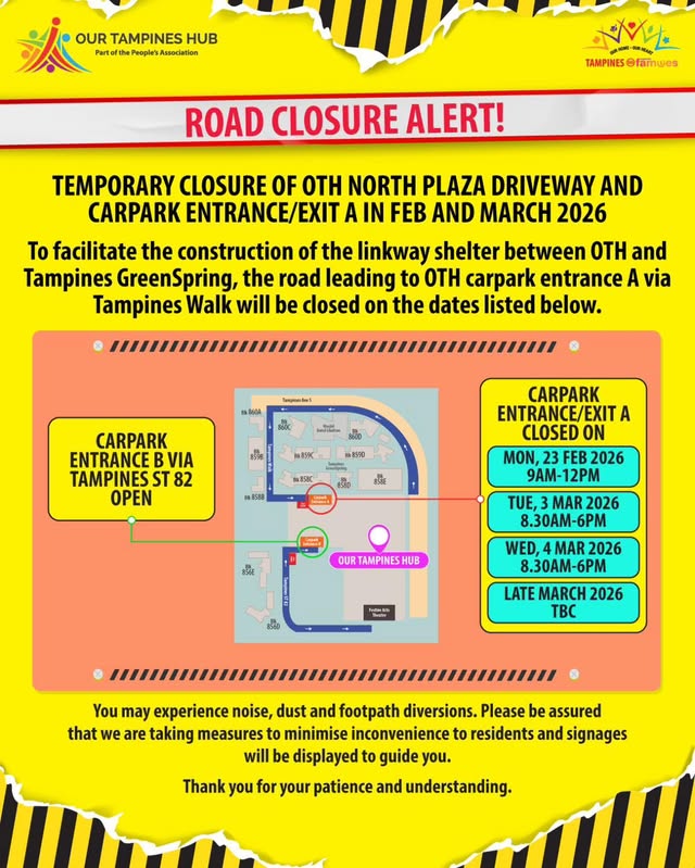 Construction advisory for OTH North Plaza Driveway and Carpark Entrance