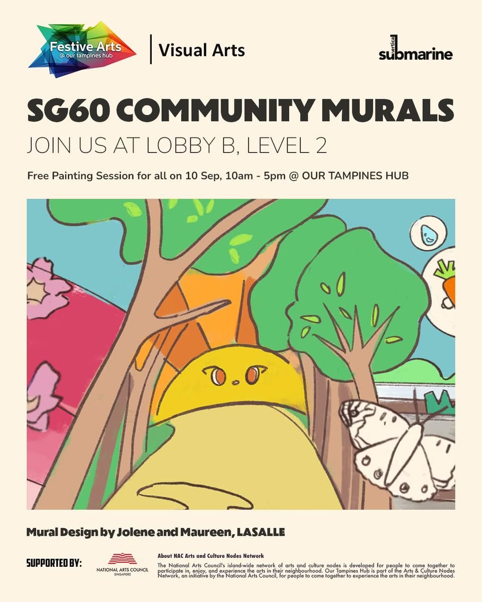 Vibrant community mural in progress at Our Tampines Hub