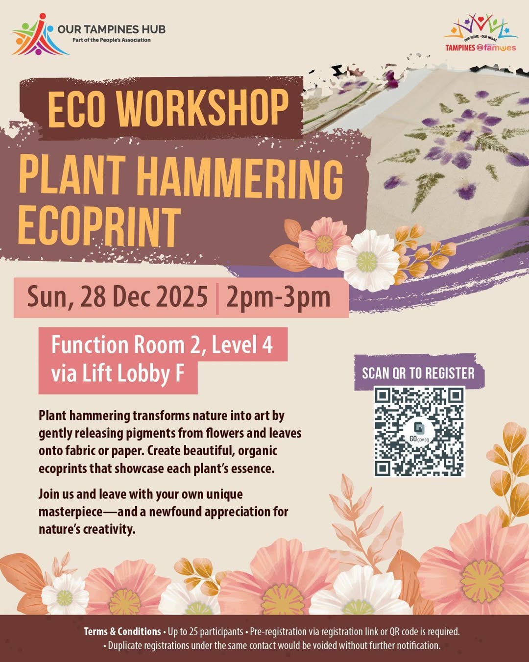 A vibrant ecoprint created using plant hammering technique, showcasing natural pigments on fabric.