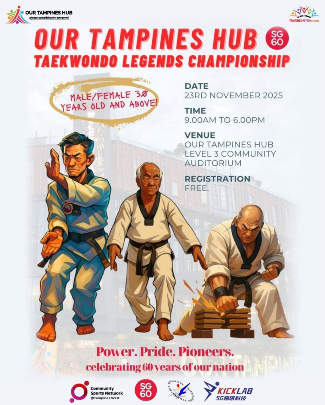 Promotional image for the SG60 Taekwondo Legends Championship event.