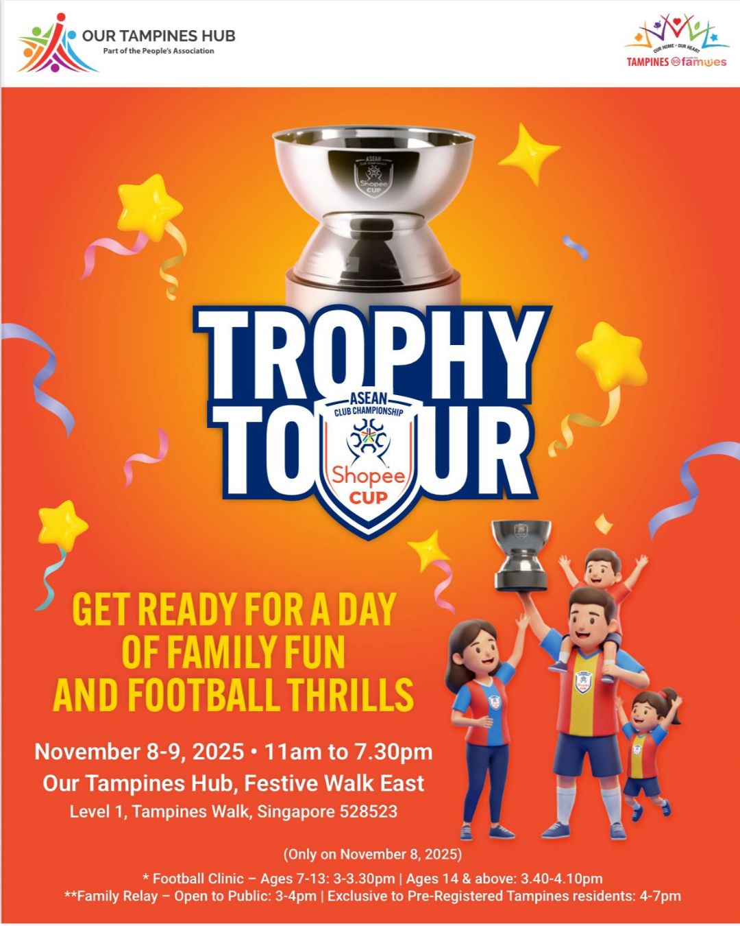Shopee Cup Trophy Tour event poster featuring the trophy and football players