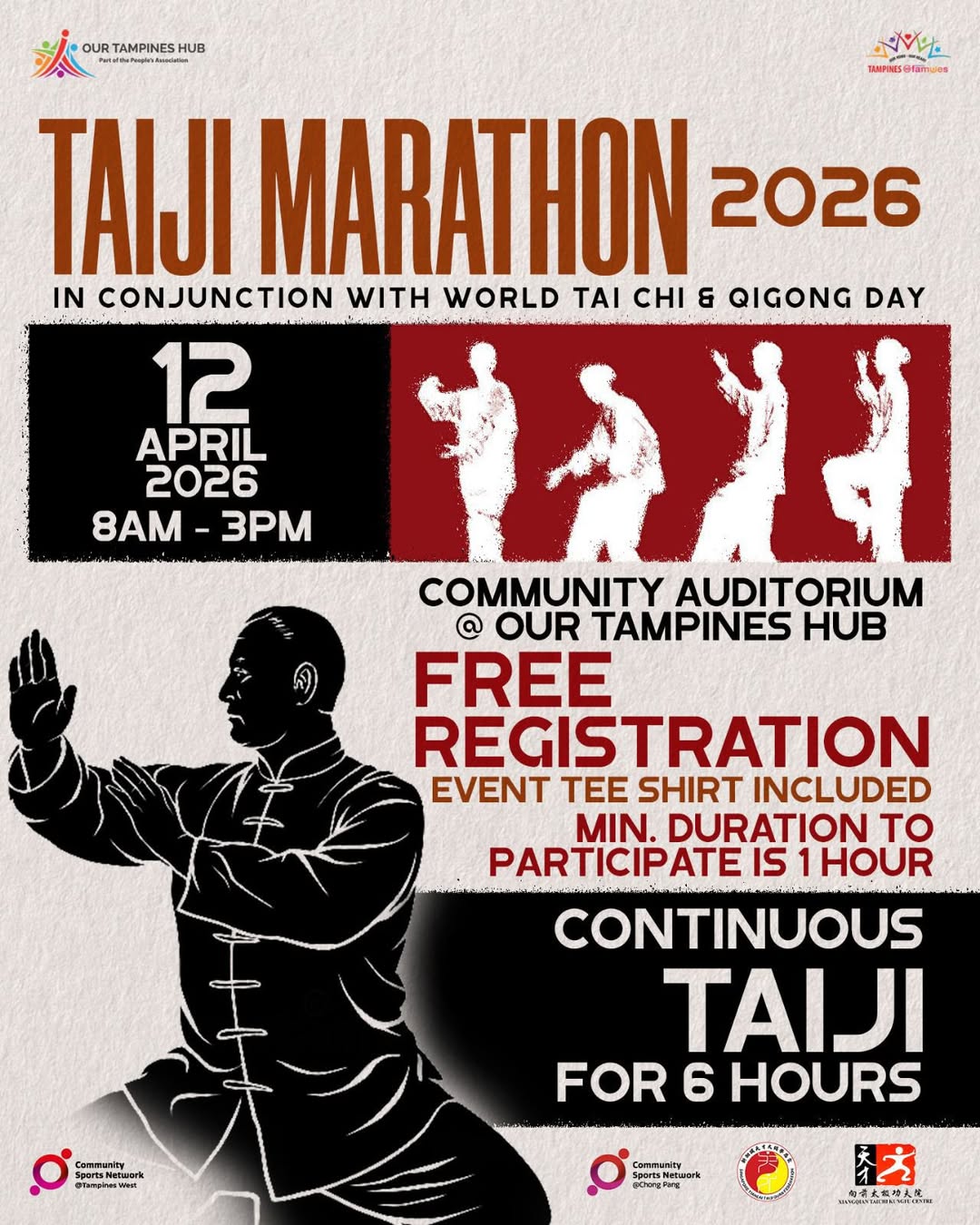 A group of people practicing Taiji in a spacious community auditorium.