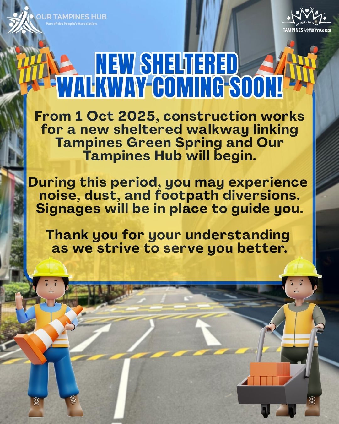 Concept art of the new sheltered walkway connecting Tampines Green Spring and Our Tampines Hub
