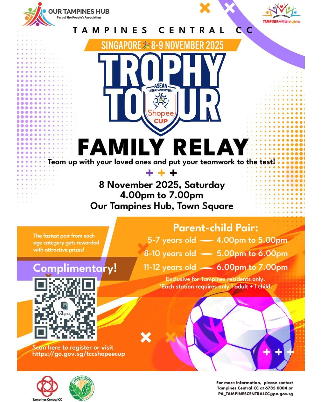 Families enjoying a relay challenge at the Shopee Cup Trophy Tour.
