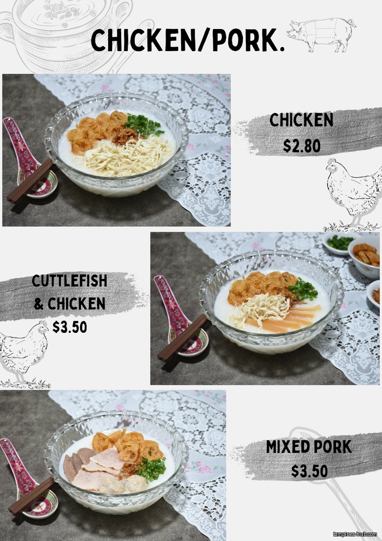The image shows a menu with different types of porridge and prices.