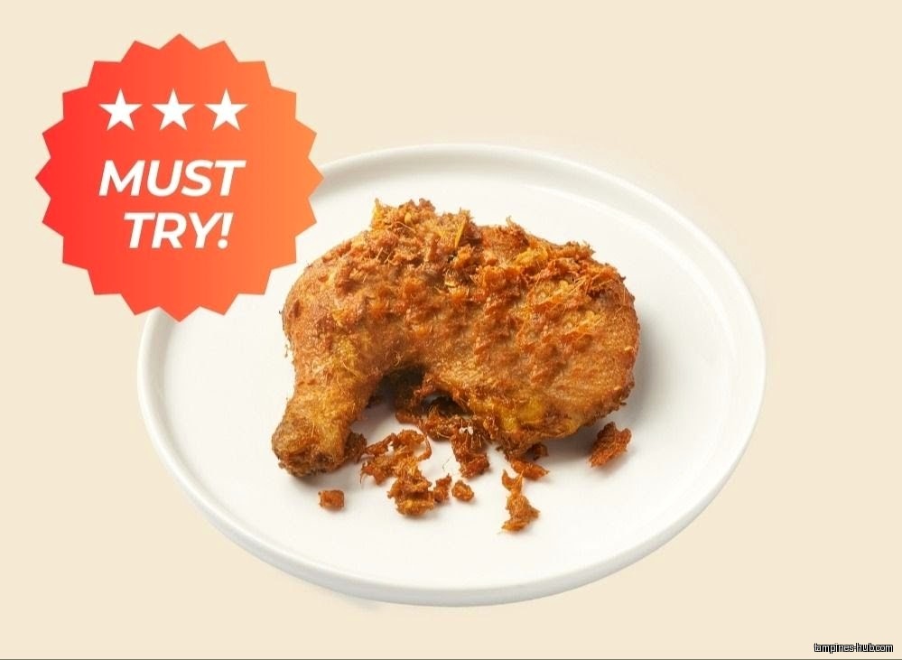 A fried chicken leg with crispy toppings on a white plate.