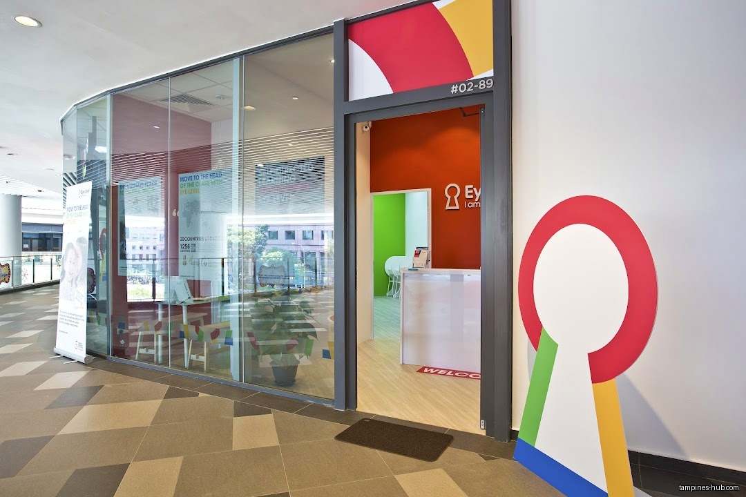Eye Level Learning Centre entrance with glass walls and colorful decor.