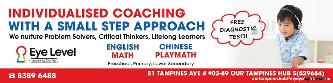 Eye Level Learning Centre advertisement featuring a child using a laptop.