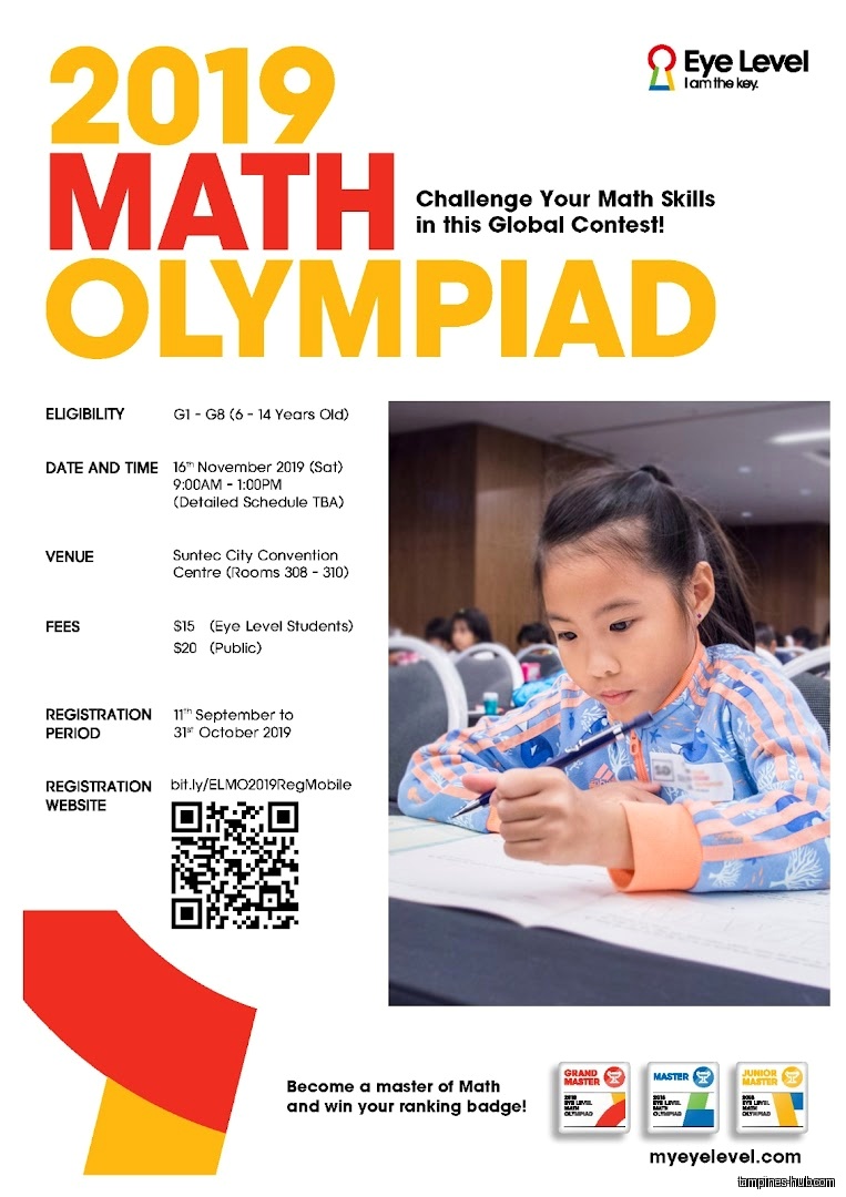 The image is an advertisement for the 2019 Math Olympiad by Eye Level.