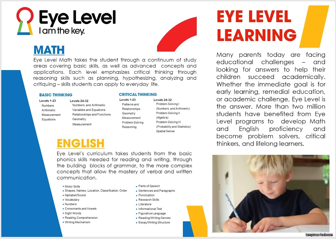 Eye Level Learning Centre's promotional material for math and English programs.