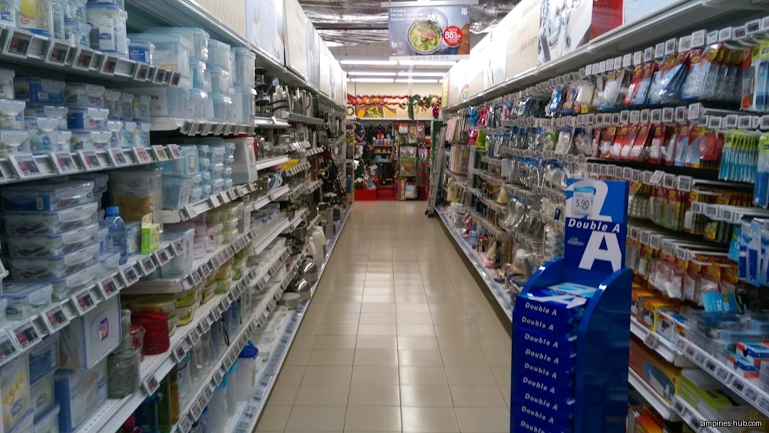 Aisles stocked with various products inside FairPrice Our Tampines Hub supermarket.