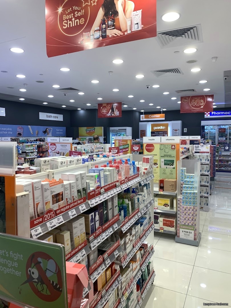 Interior view of a Guardian pharmacy with shelves of health and beauty products.