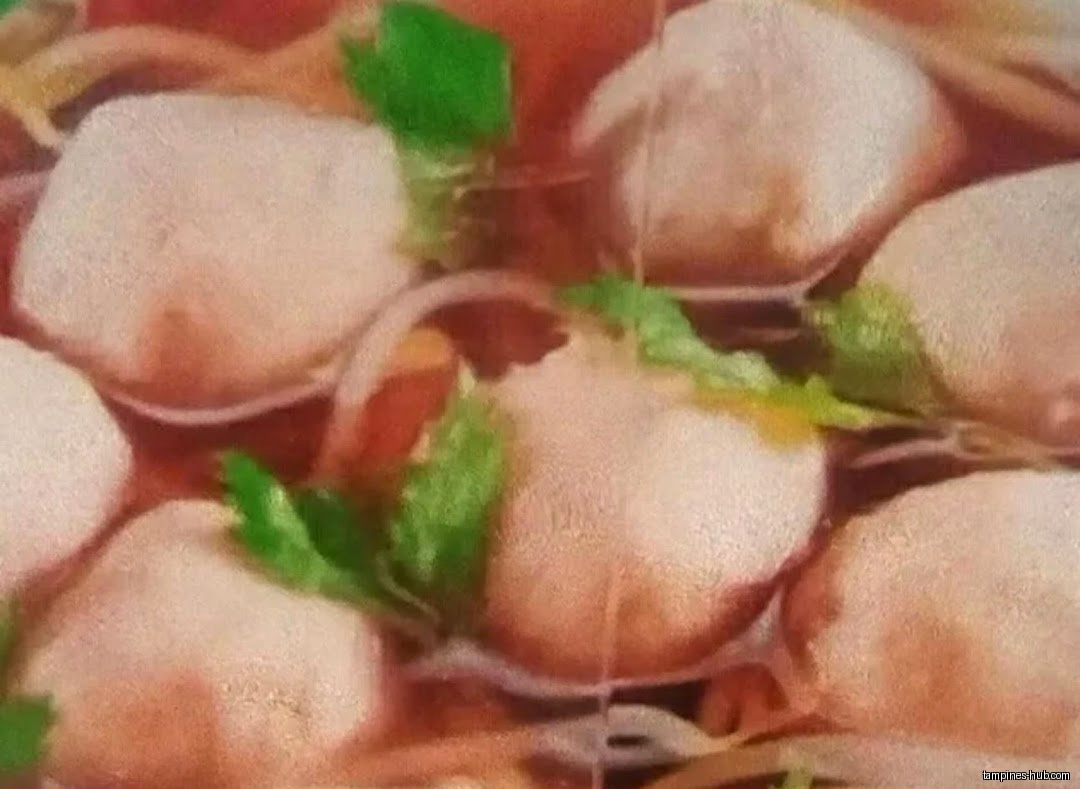 Close-up of a dish with meatballs and green garnish.