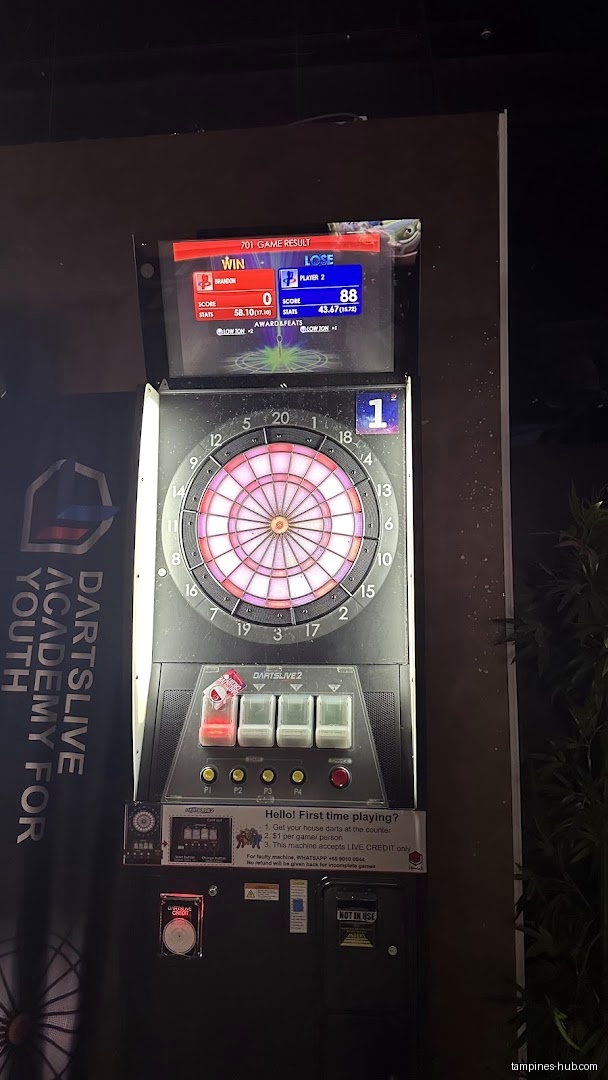 A Dartslive 2 machine showing a game result on the screen.