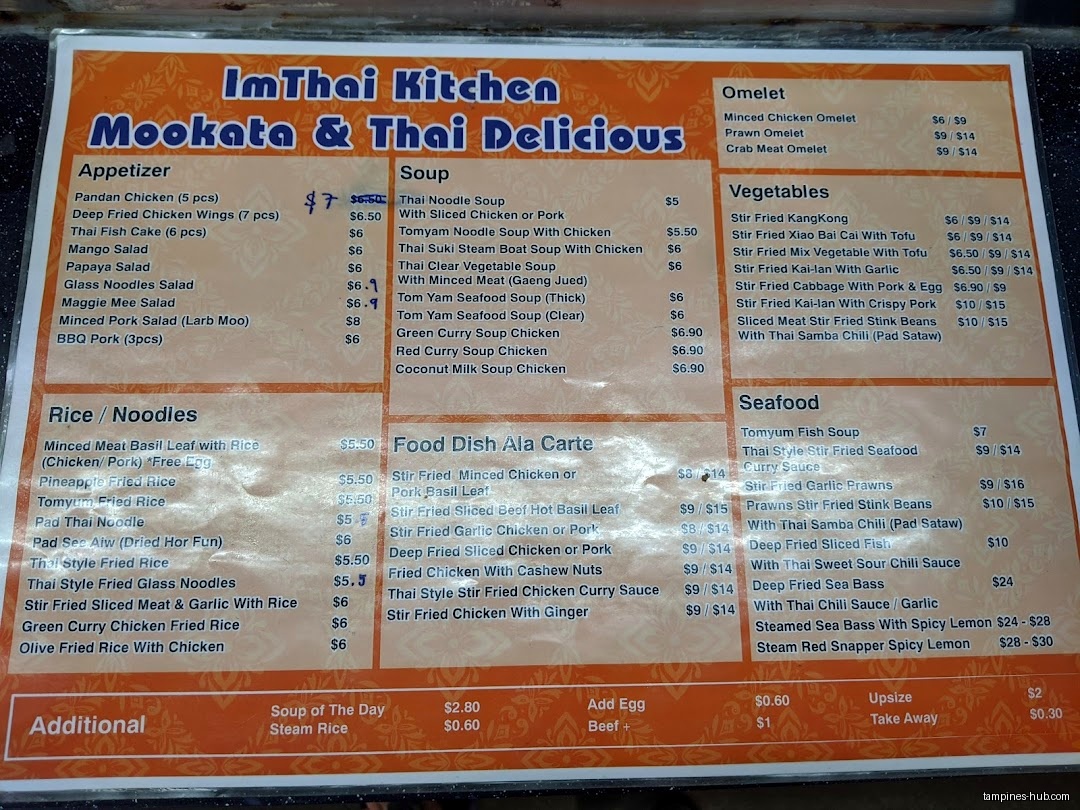 Menu page for IM THAI KITCHEN at Hawker Centre @ Our Tampines Hub