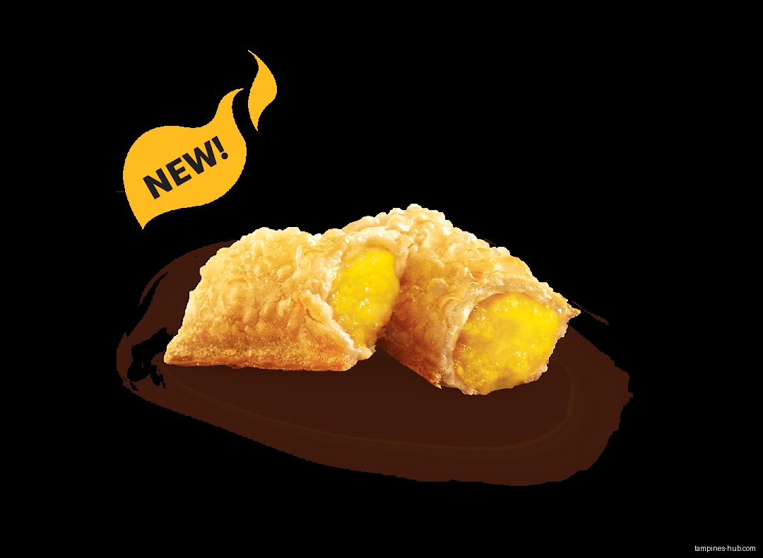 Two McDonald's fried pies with yellow filling and a 'NEW!' tag.