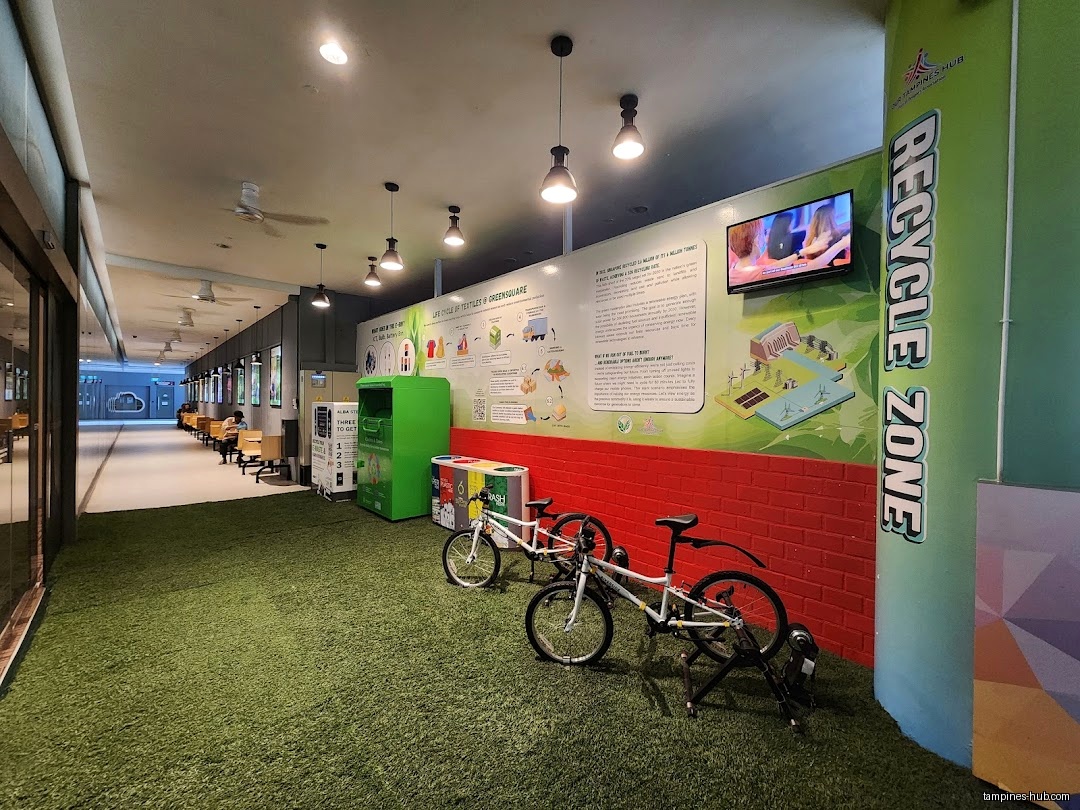 The image shows the interior of OTH Recycling Zone with bikes and information.