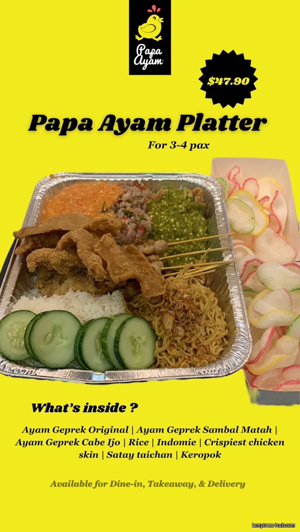 Papa Ayam Platter menu with price, contents, and availability details.
