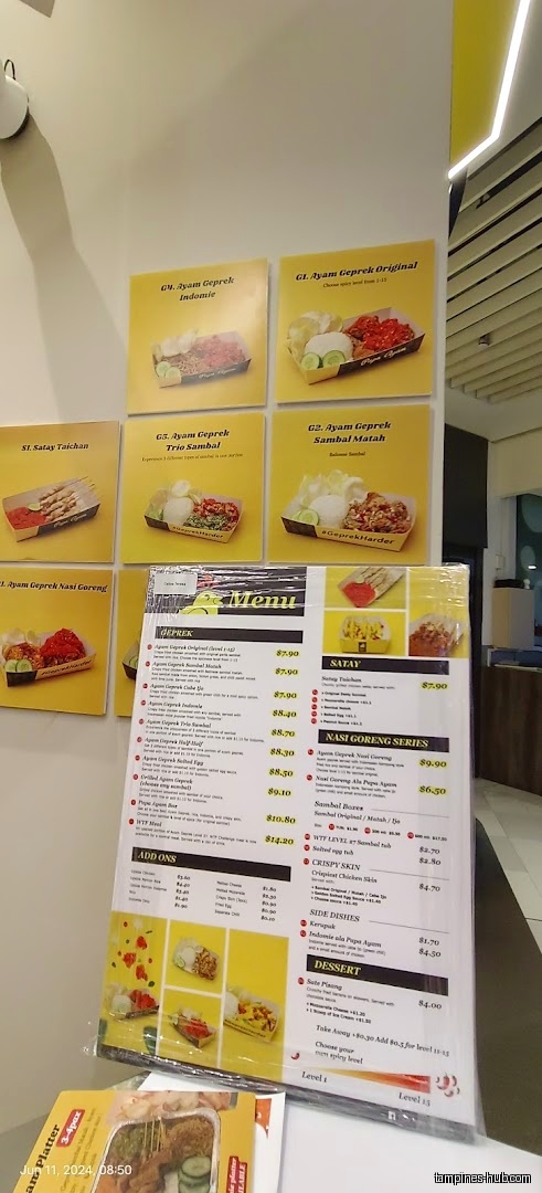 The image shows a menu board and food posters for Papa Ayam.