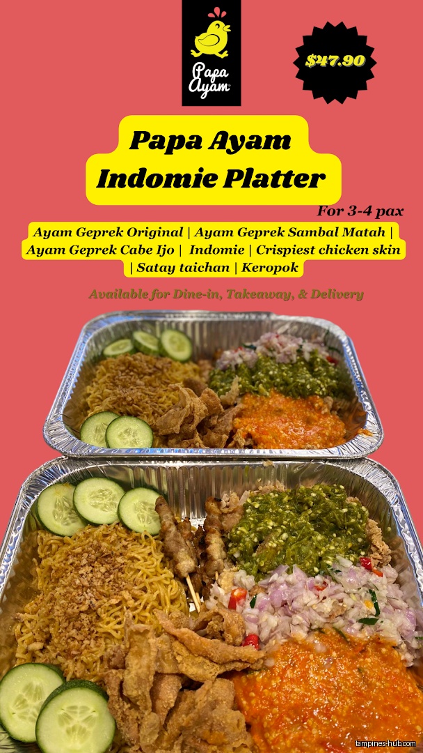 Papa Ayam Indomie Platter menu with price and food description.