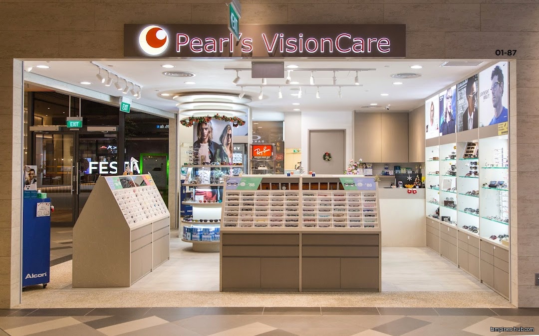 The image shows the front of Pearl's VisionCare shop with glasses displays.