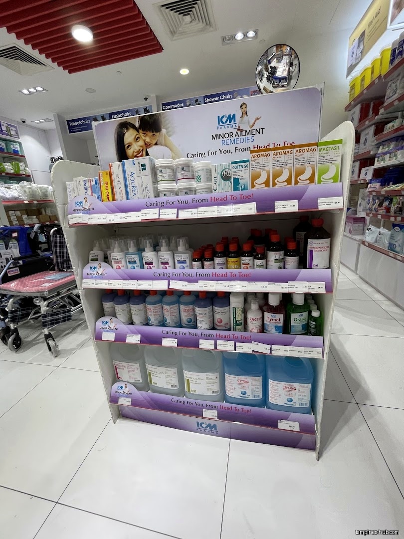 A display shelf in Pharmex Healthcare filled with various healthcare products.