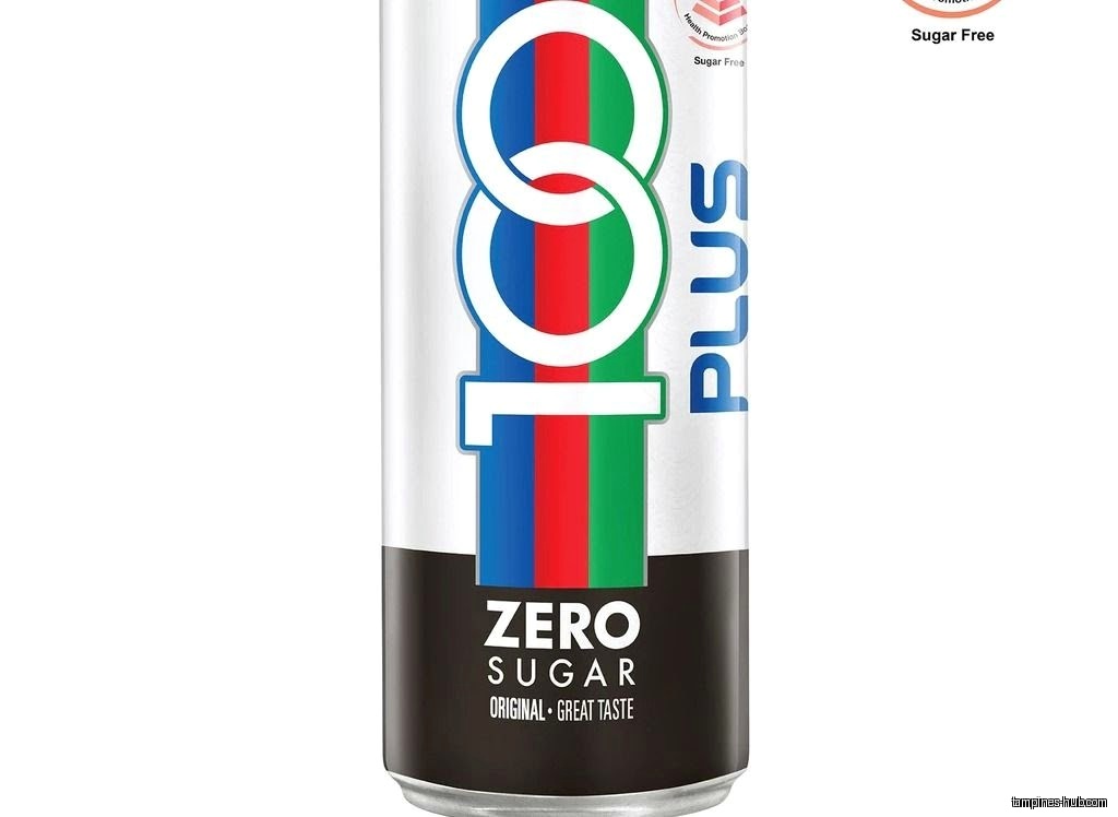 A can of 100 Plus Zero Sugar drink is shown.
