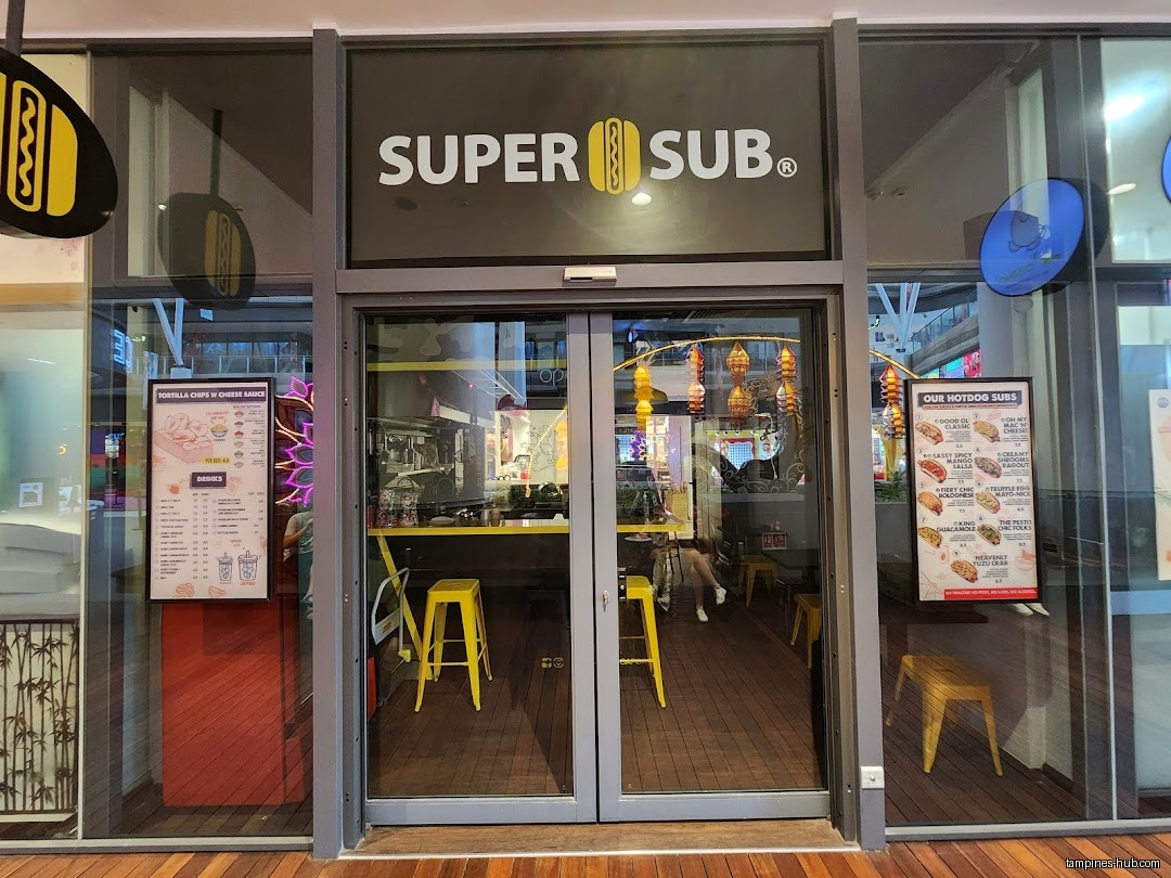 The shop front of Super Sub Hotdogs & Coffee at Tampines Hub.