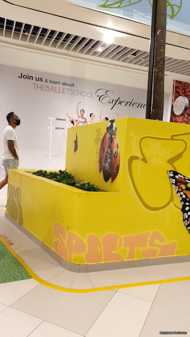 The Ballet School Singapore shop front with a yellow painted planter.
