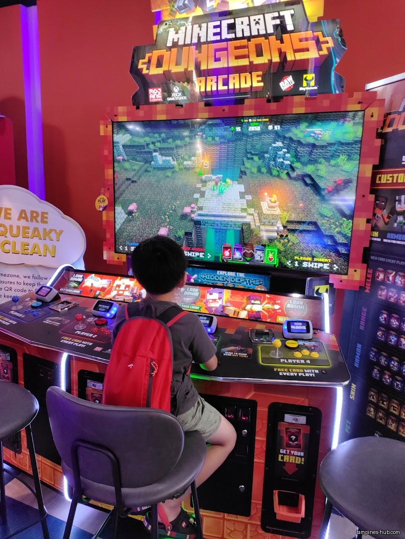 A child plays Minecraft Dungeons Arcade at Timezone Our Tampines Hub.